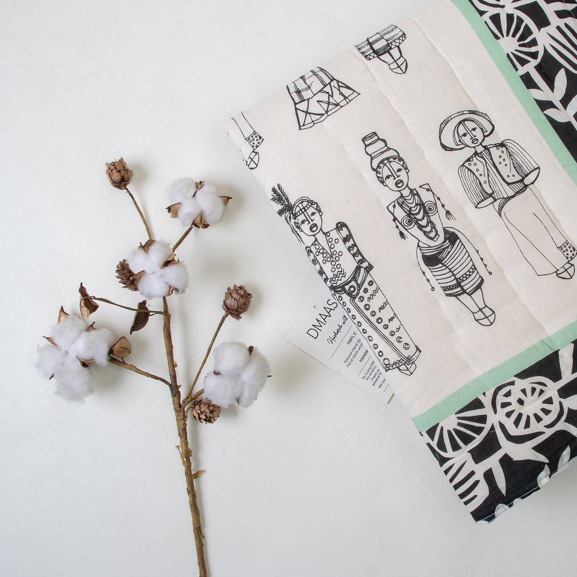 Embroidered Hand Block Abstract Print Organic Cotton Baby Blanket 095